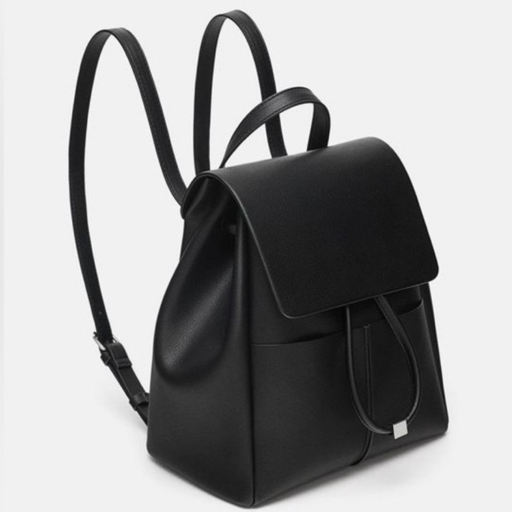 Zara Sleek Black Backpack Faux Leather